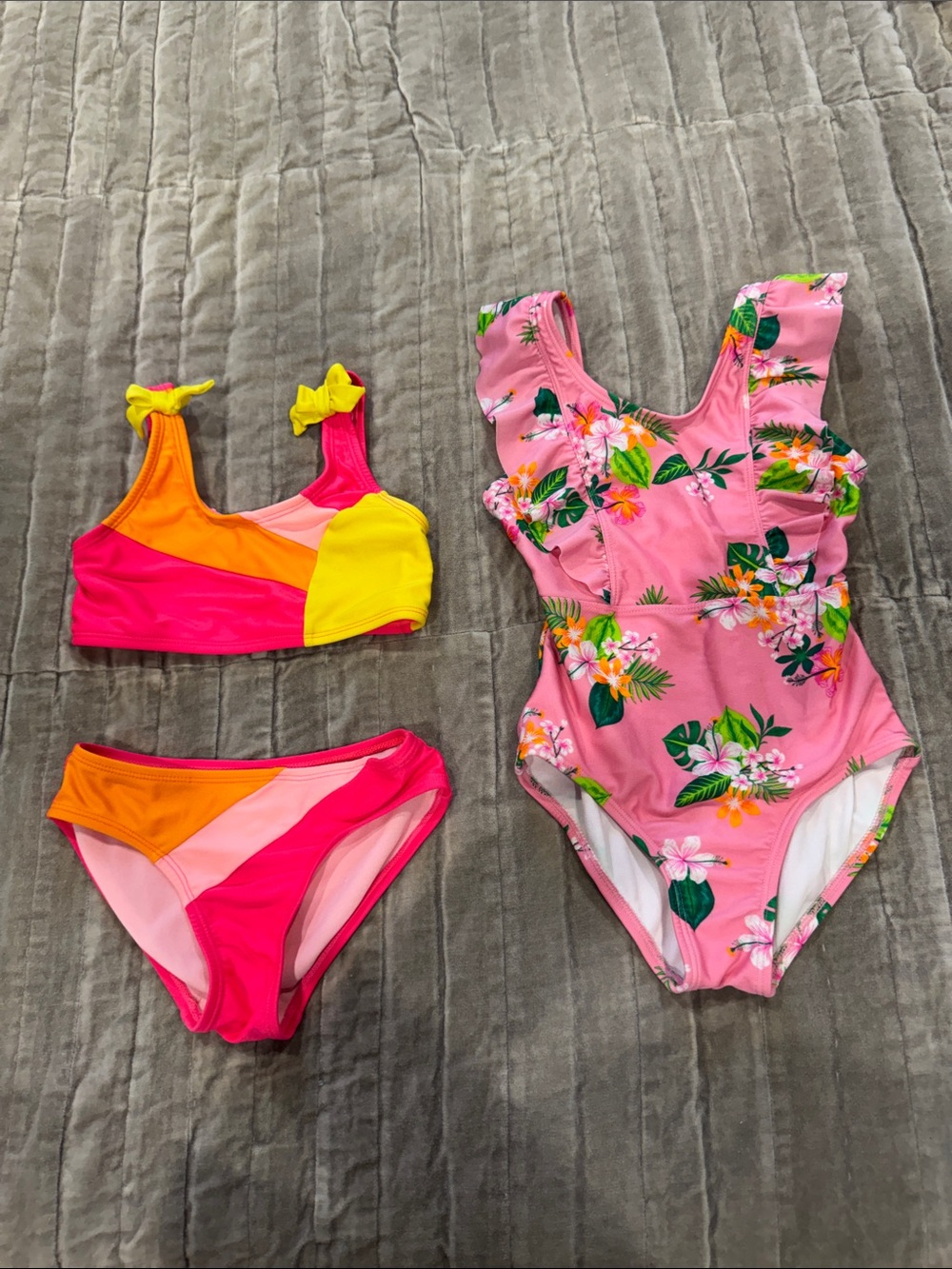 Cat Jack Girls' Bright Colorblock Bikini & Pink Floral One-Piece Swimsuit Size x
